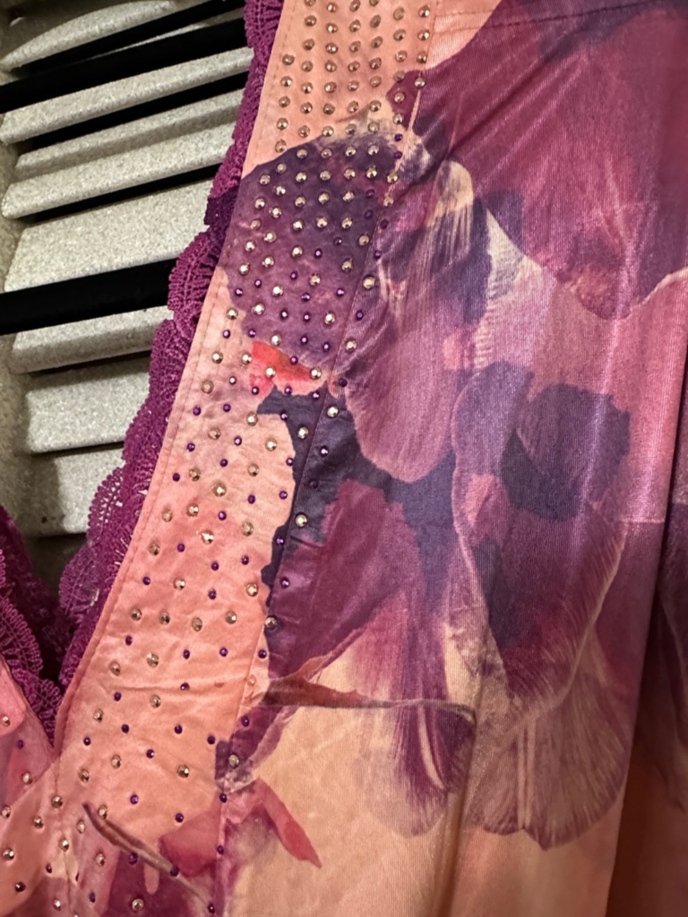 ONE WORLD Pink and Purple Floral Maxi Dress with Studded V-Neck - Picture 7 of 8